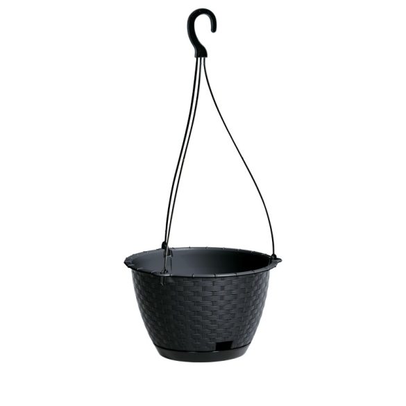 Prosperplast Ratolla Round rattan hatású függőcserép, 21,5 cm - antracit