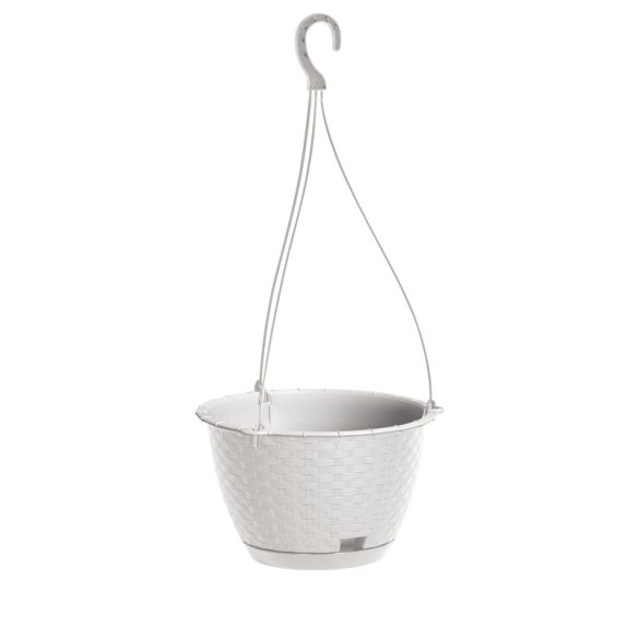 Prosperplast Ratolla Round rattan hatású függőcserép, 21,5 cm - fehér