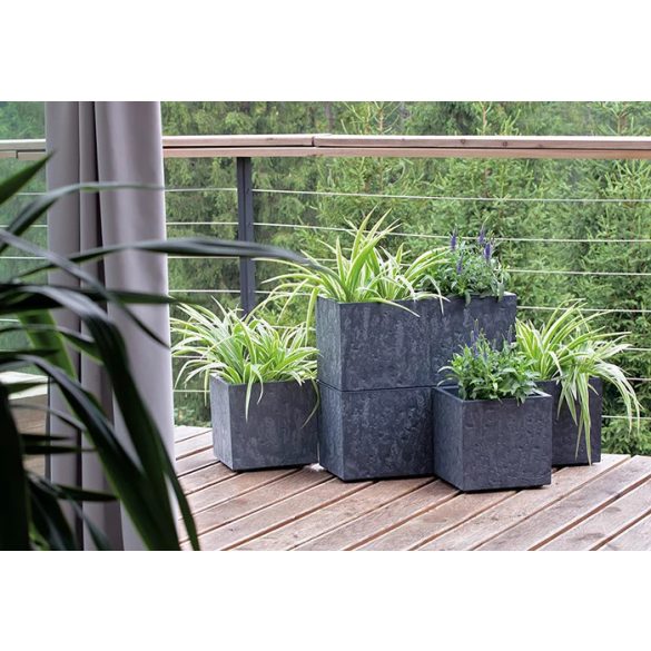 Prosperplast Sierra Square Beton virágcserép, 40 cm - fekete beton